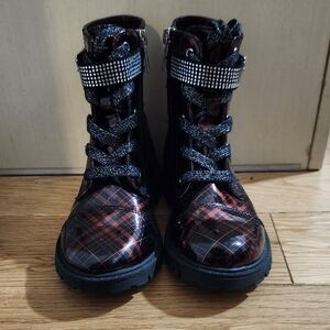 Jessica Simpson Lace Up Boots Zipper Plaid Bedazzle Size 12 Combat Boot